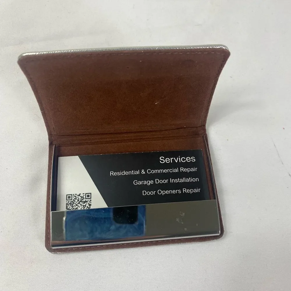 Vintage Silver Leather and Brown Card Holder Hollywood Regency